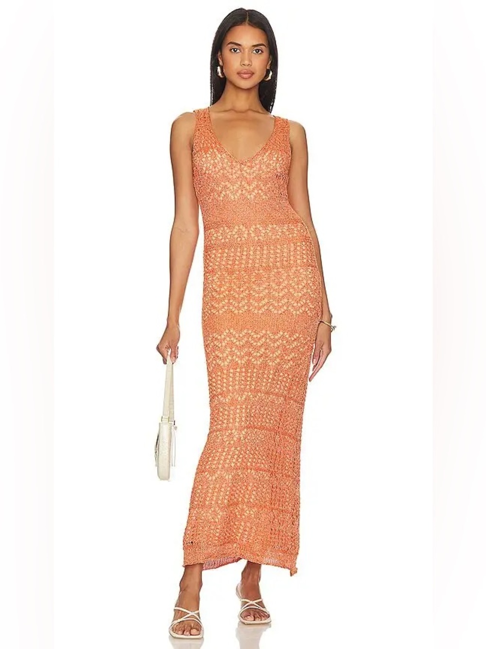 SNDYS X Crochet Peach Orange Maxi Dress Cover Up New Size Small